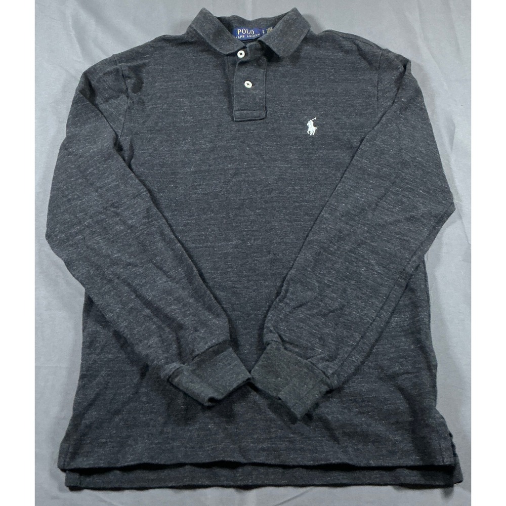 Polo Ralph Lauren Mens Custom Slim Fit Long Sleeve Polo Shirt Gray Heather S